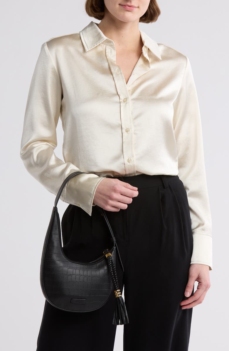 Vince Camuto Small River Croc Embossed Hobo Bag, Alternate, color,