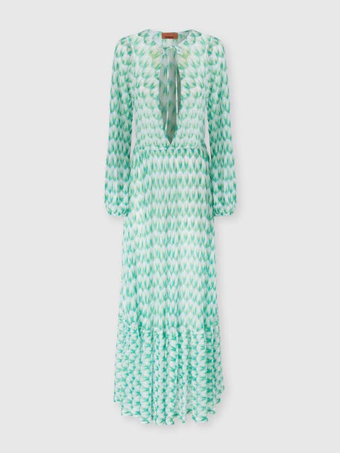 Cover-up In Viscose With Floral Pattern And Long Sleeves