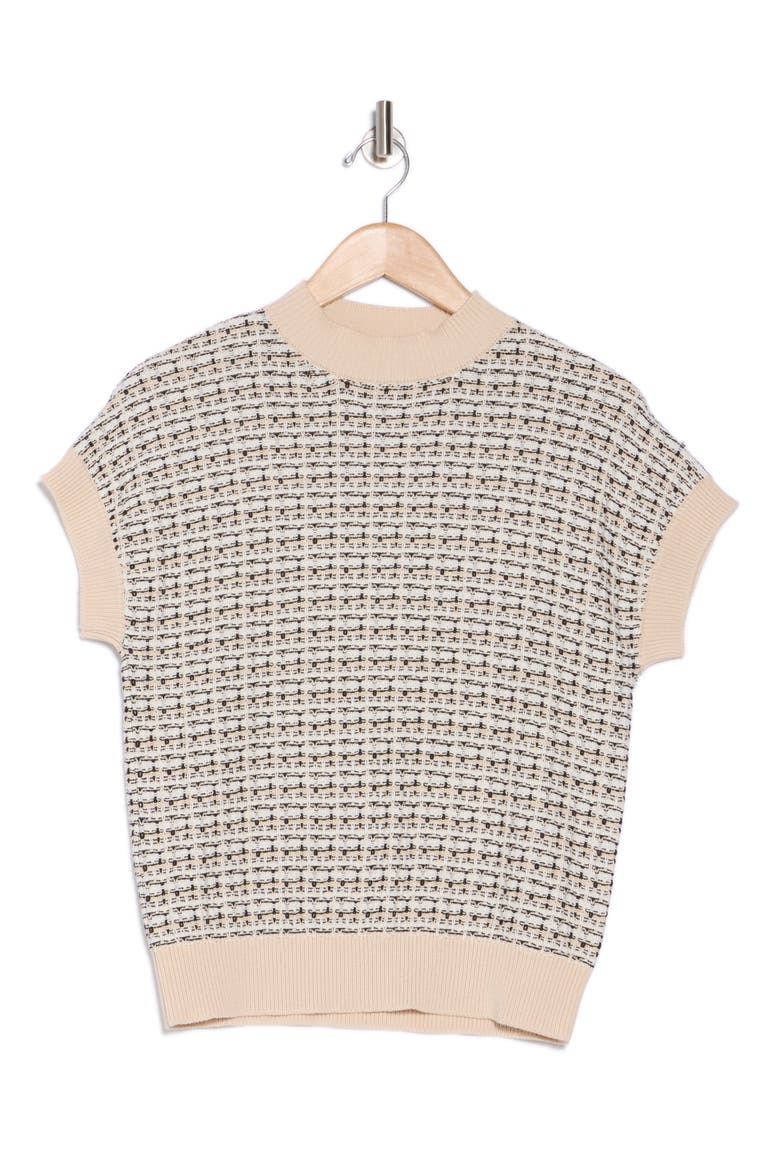 Short Sleeve Crew Sweater, Alternate, color, IVORY/BLACK/TAUPE COMBO