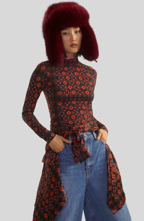 Cynthia Rowley Base Layer Turtleneck In Geo Black/red Combo