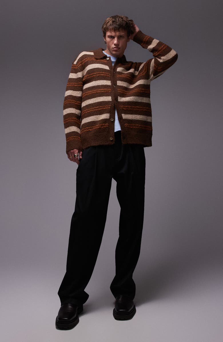 Topman Relaxed Stripe Polo Cardigan, Alternate, color,