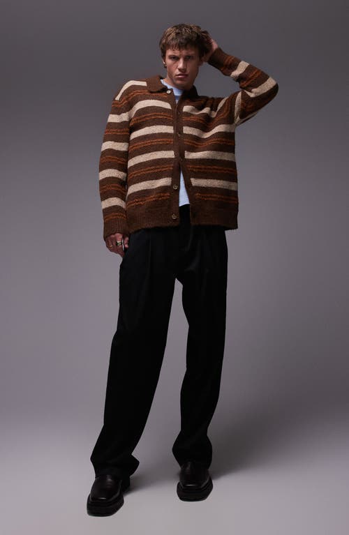 TOPMAN TOPMAN RELAXED STRIPE POLO CARDIGAN