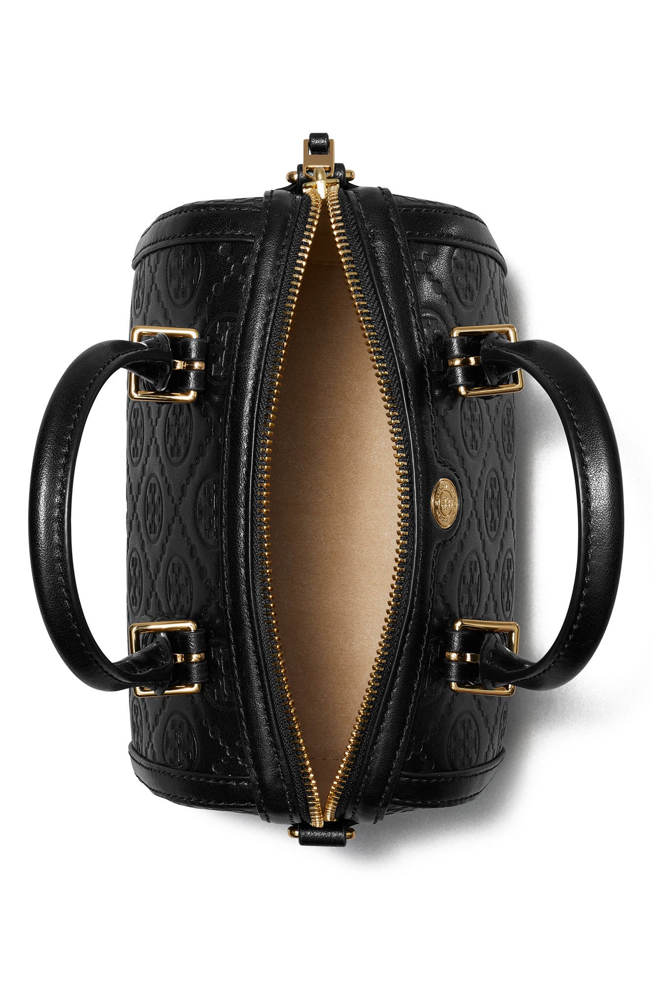 Tory Burch Petite T Monogram Leather Barrel Bag, Alternate, color, 