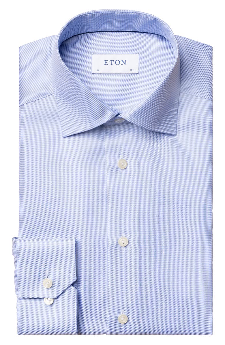 Eton Contemporary Fit Micro Houndstooth Cotton Dobby Dress Shsirt, Alternate, color, Light Pastel Blue