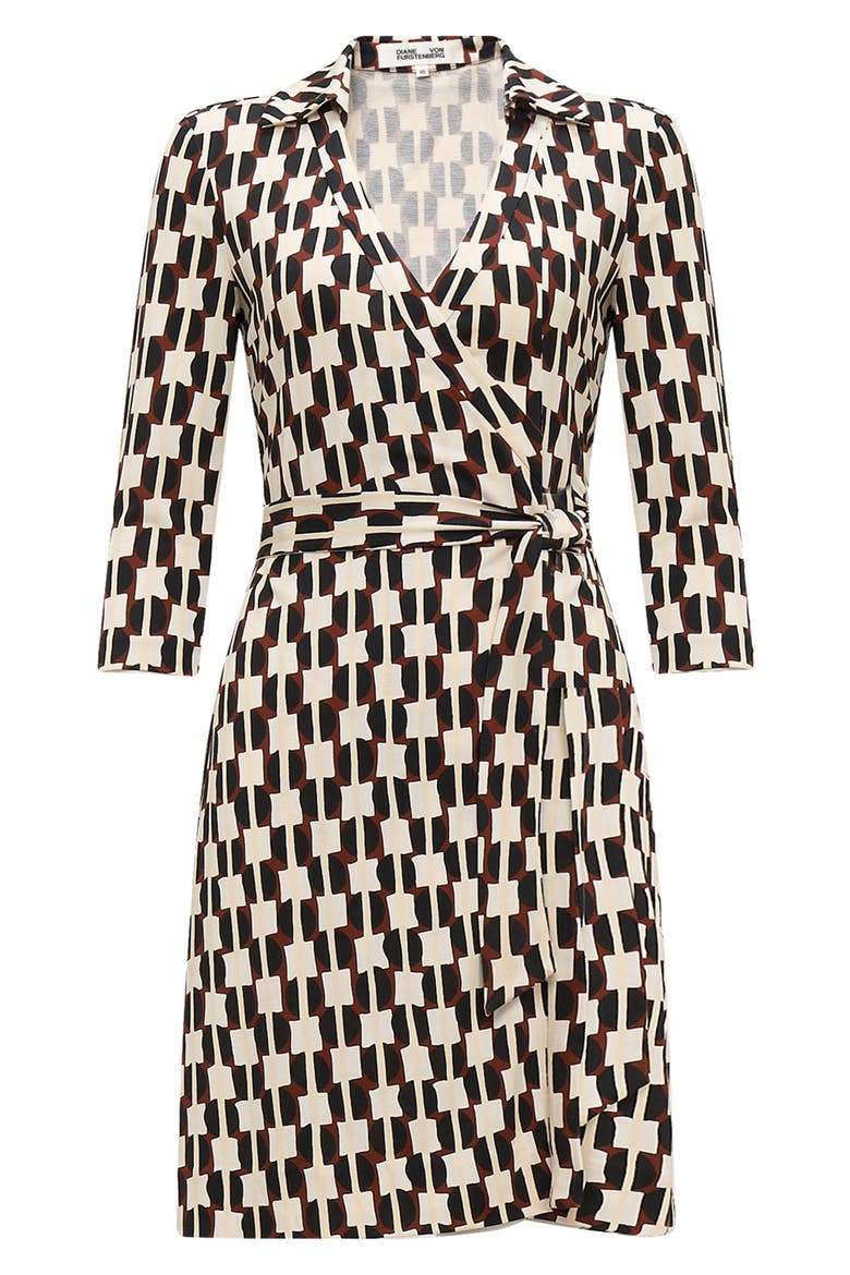 New Jeanne Two Geometric Print Silk Wrap Dress, Alternate, color, MAYPOLE BLK