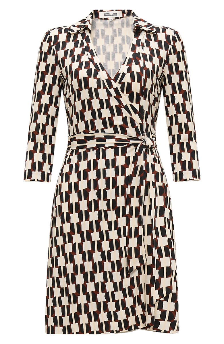 DVF New Jeanne Two Geometric Print Silk Wrap Dress, Alternate, color, Maypole Blk