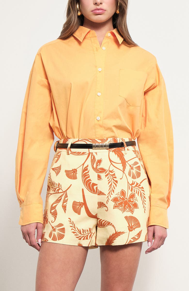 MAUDE CLUB Reed Botanical Print Shorts, Alternate, color, Marigold Palm Print