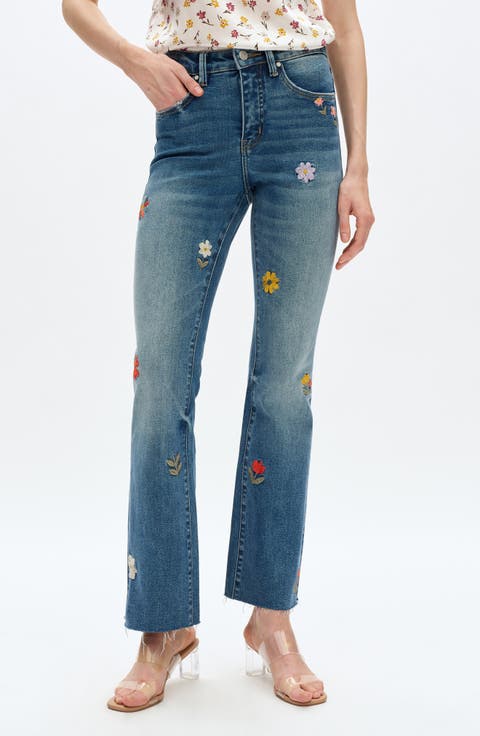 Floral Embroidered High Waist Bootcut Jeans
