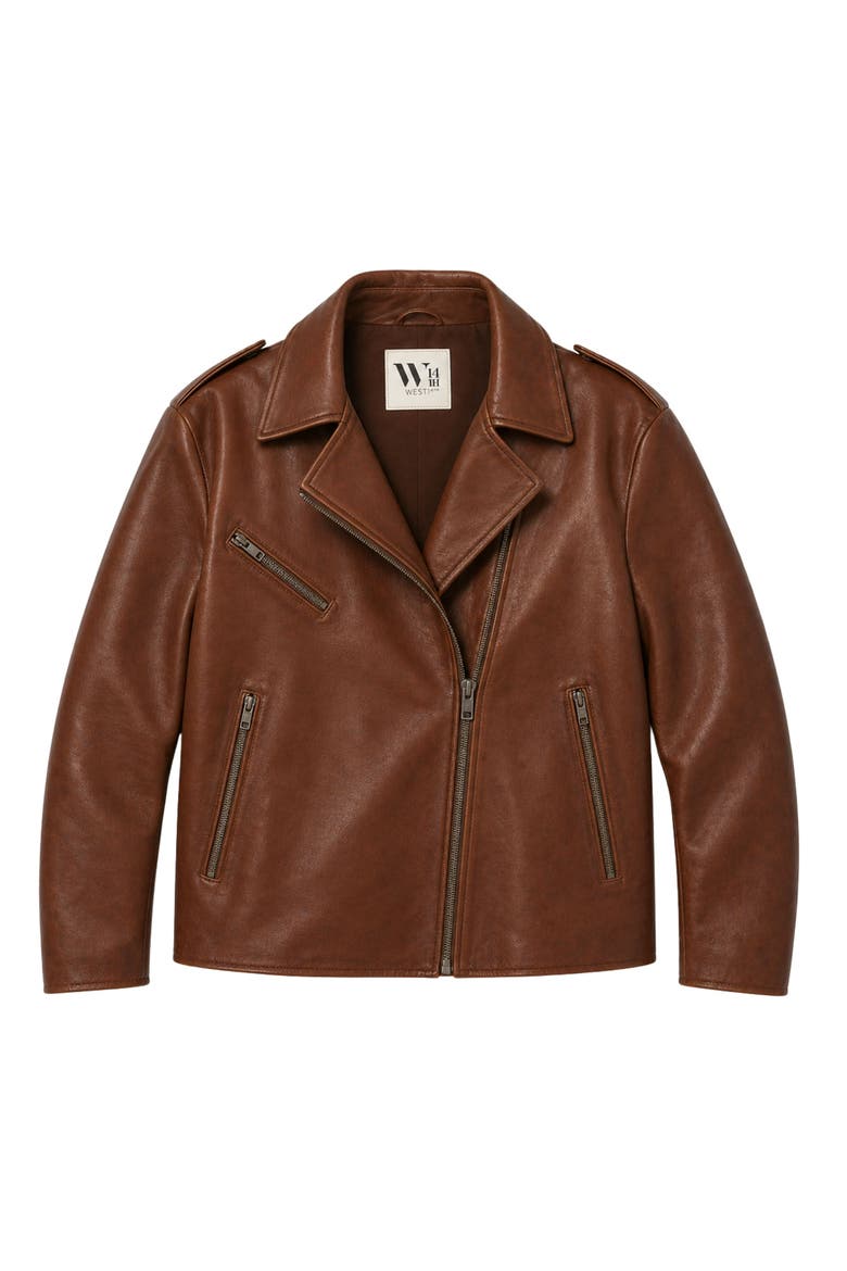 New Yorker Oversized Leather Moto Jacket, Alternate, color, Vintage Chocolate