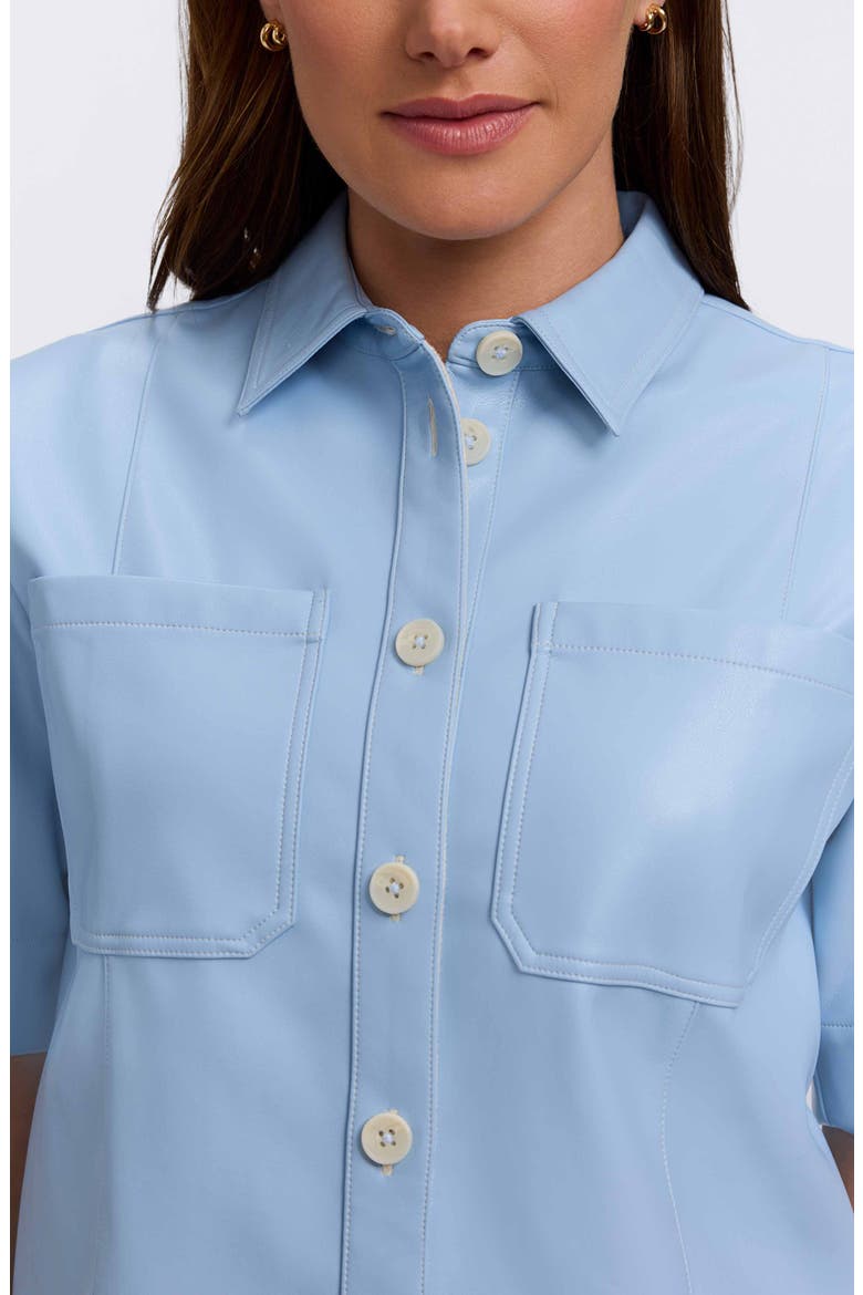 Demi Elbow Sleeve Faux Leather Button-Up Shirt, Alternate, color, SKY BLUE