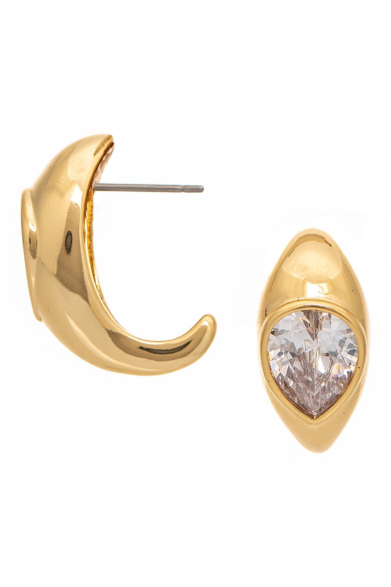 18k Gold Plated Cubic Zirconia Huggie Hoop Earrings, Main, color, GOLD
