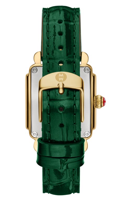 Michele Deco Sport Leather Strap Watch, 29mm X 31mm In Green