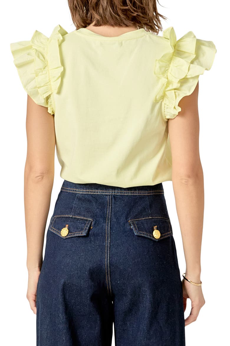 Ruffle Sleeve Mix Media Cotton Top, Alternate, color, BUTTER YELLOW