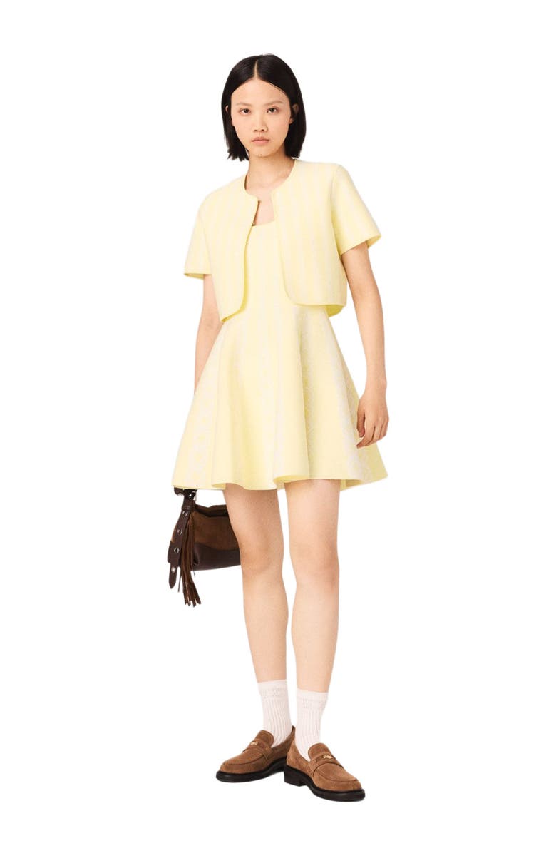 maje Cropped fancy knit cardigan, Main, color, Pale Yellow