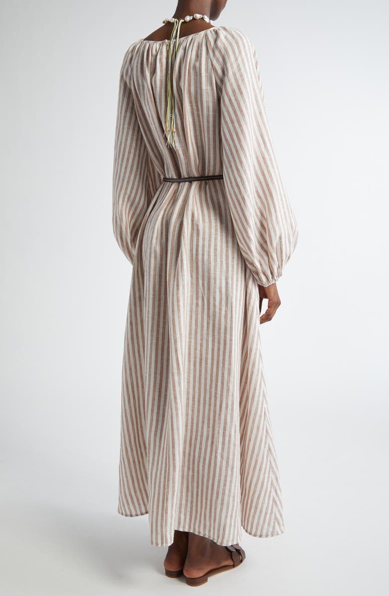 Zimmermann Cascadian Stripe Long Sleeve Linen Maxi Dress, Alternate, color, Tan Stripe