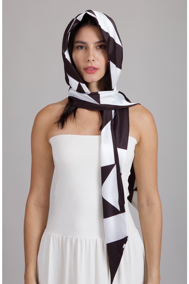 Babs Geometric Satin Head Scarf, Main, color, BLACK/ WHITE