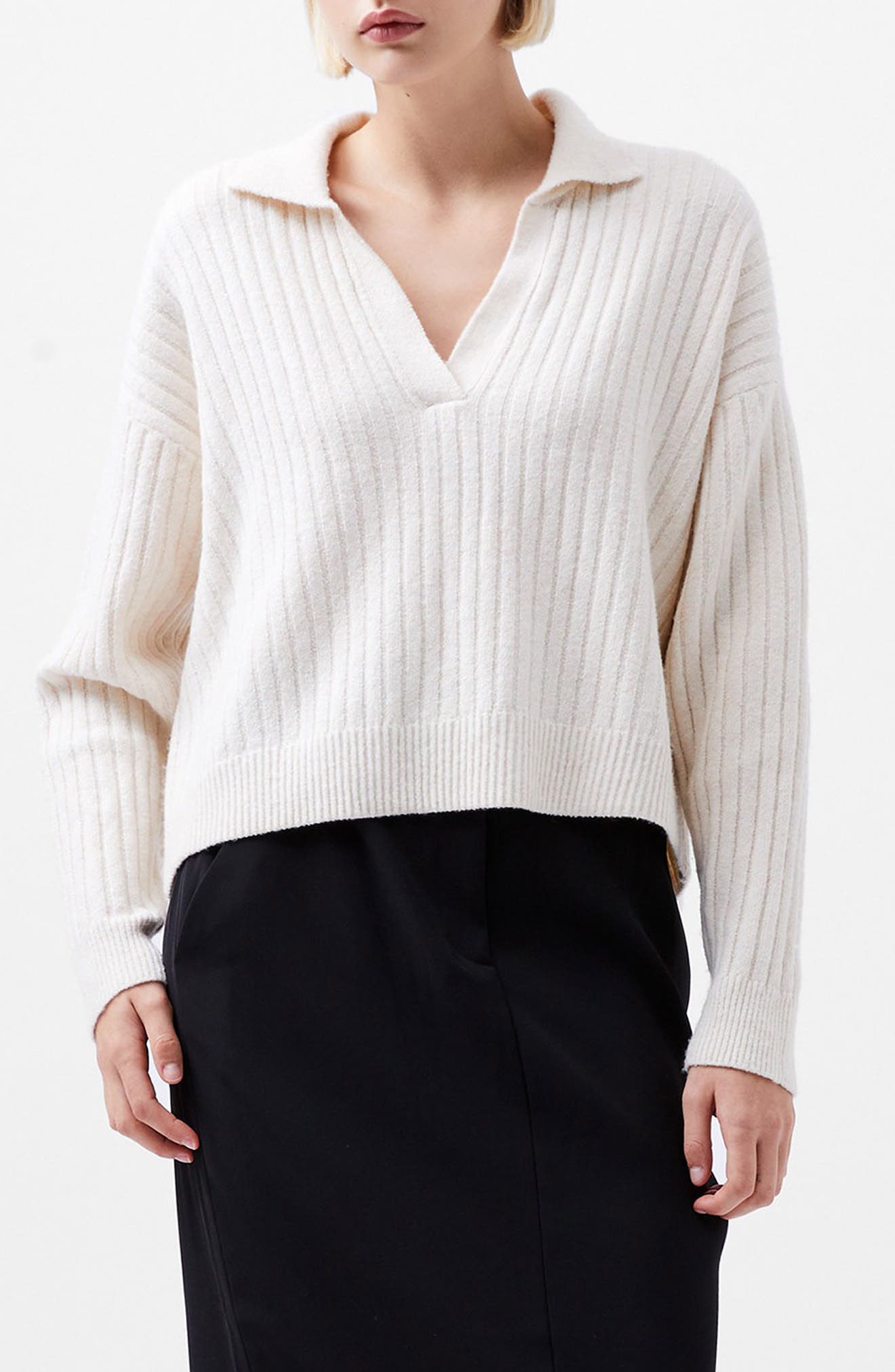 Vhari Rib Johnny Collar Sweater