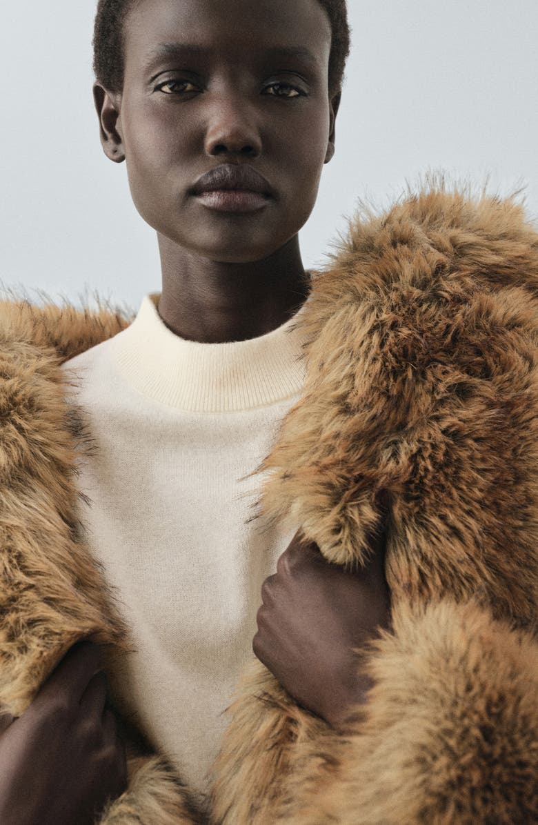 MANGO Selection Mock Neck Short Sleeve Wool & Cashmere Sweater, Alternate, color, Ecru