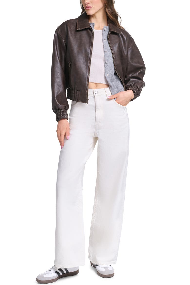 Faux Leather Bomber Jacket, Alternate, color, BROWN