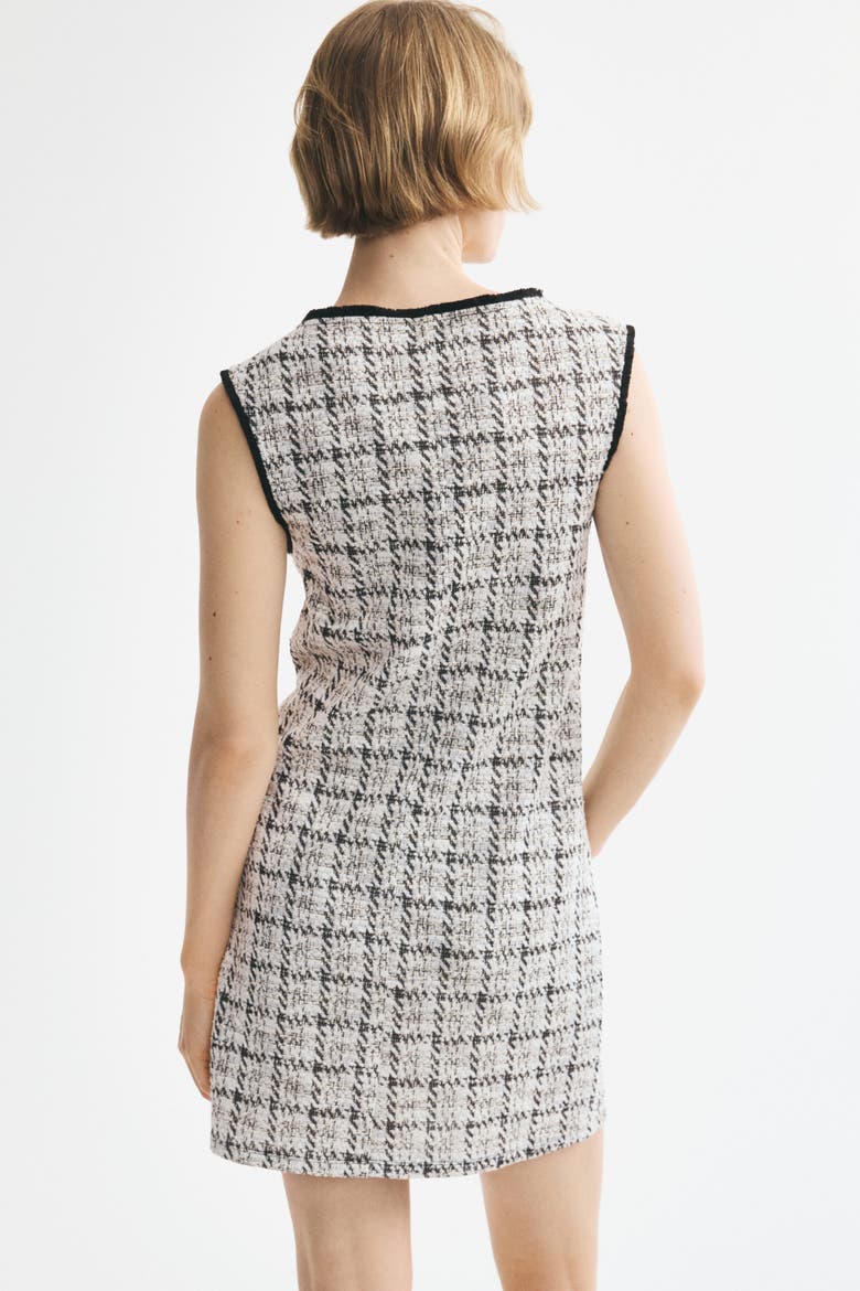 Fringed Bouclé-knit Dress, Alternate, color, Cream/black plaid
