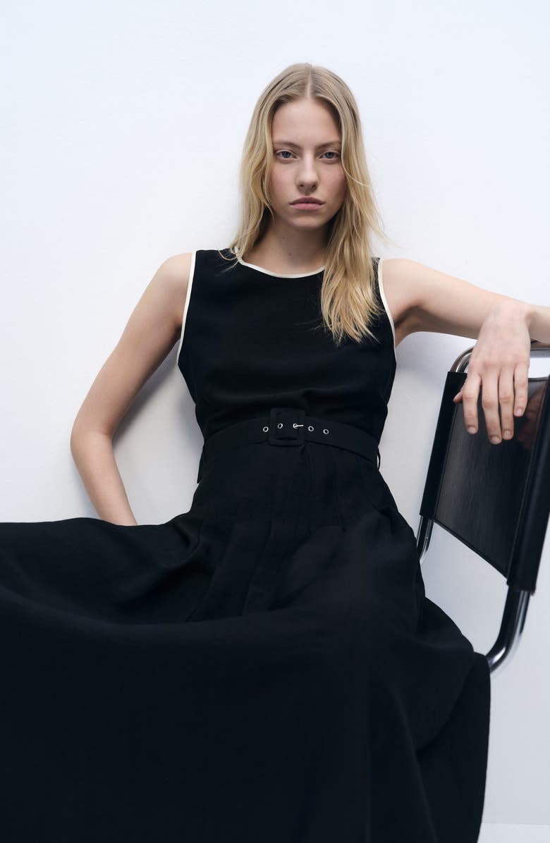 MANGO Sleeveless Belted Flared Midi Dress, Alternate, color,