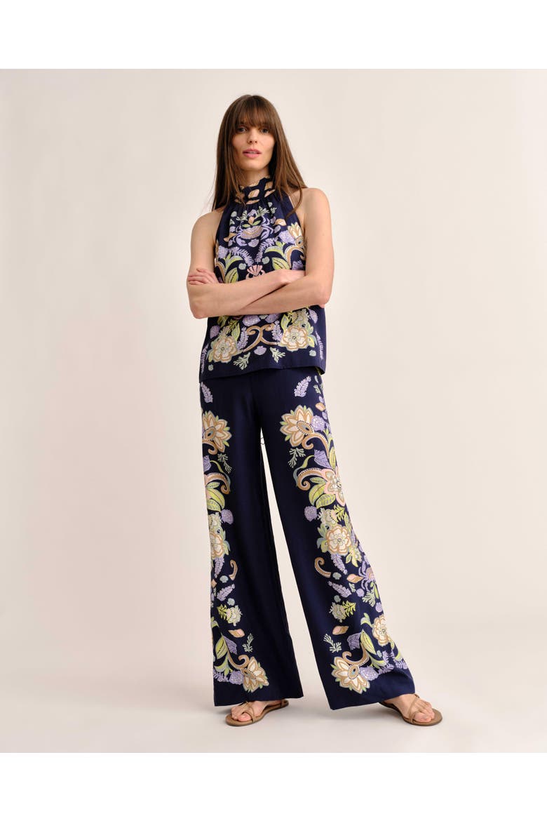 Olivia Printed Wide-Leg Pant, Alternate, color, Mariner's Bloom