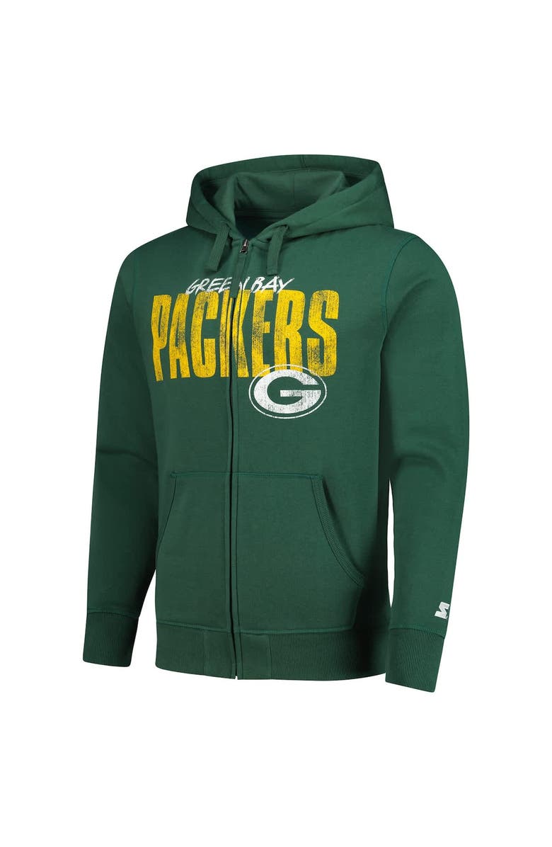 STARTER Men's Starter Green Green Bay Packers Distressed Classic Full-Zip Hoodie, Alternate, color, Green