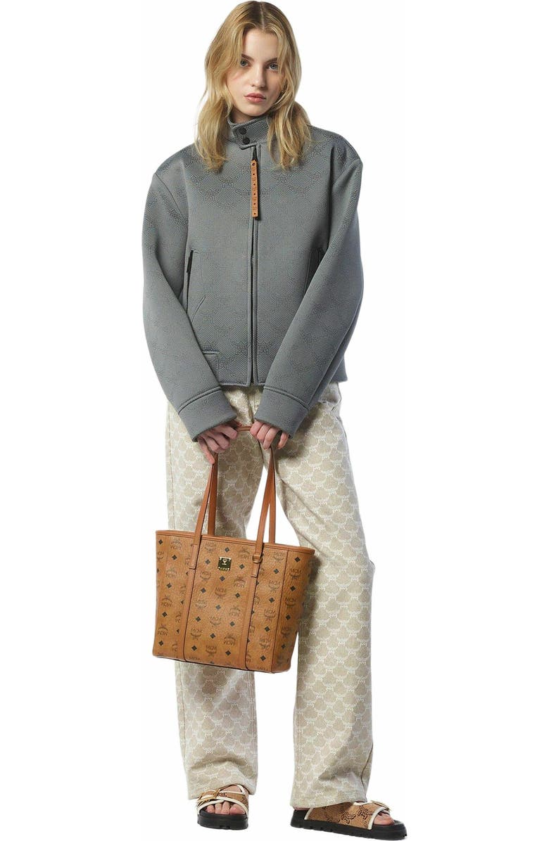 MCM Toni Top-Zip Shopper in Visetos, Alternate, color, Cognac