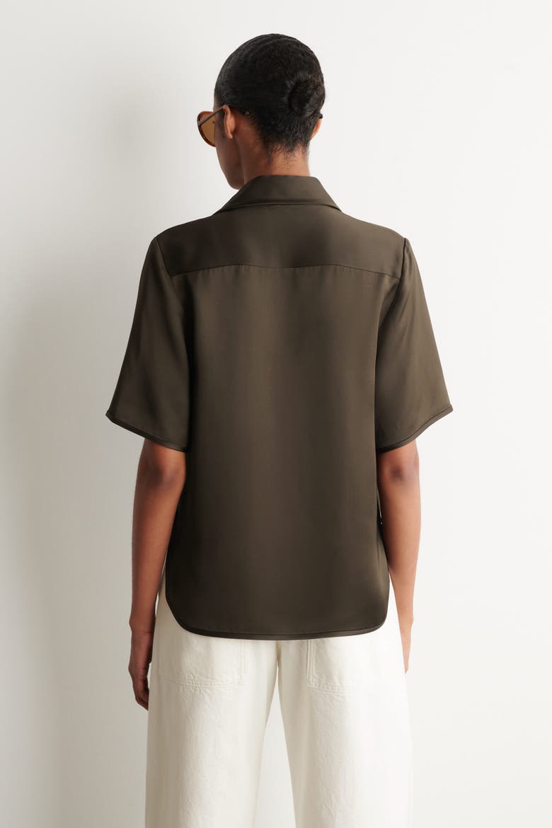 Contrast-Piped Satin Shirt, Alternate, color, BROWN