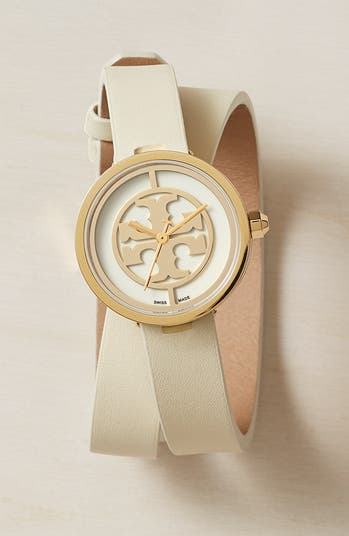 1点SALE!TORY BURCH Reva Double-Wrap Watch 28mm Tory Burch 'Reva' Logo Dial Double Wrap Leather Strap Watch