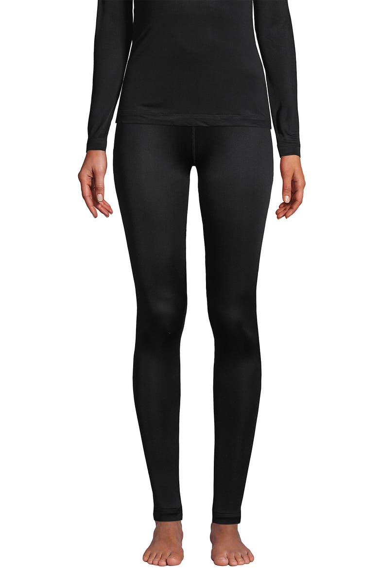 Lands' End Silk Interlock Long Underwear Leggings Pants, Alternate, color, Black