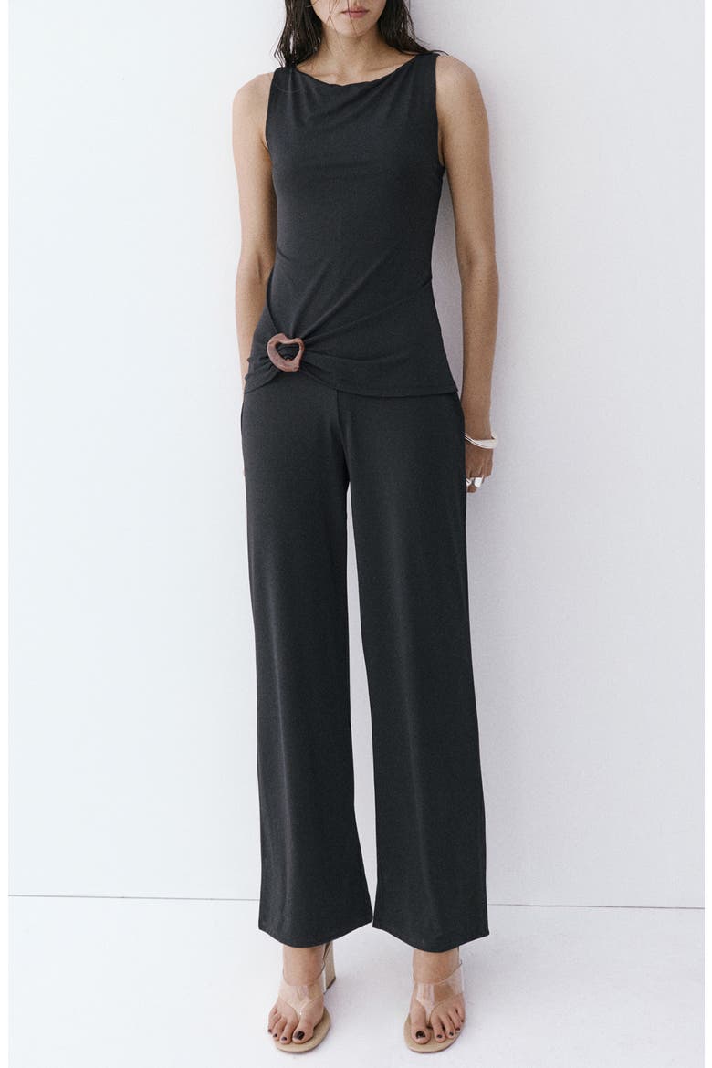 Wide Leg Jumpsuit with Resin Detail, Main, color, BLACK