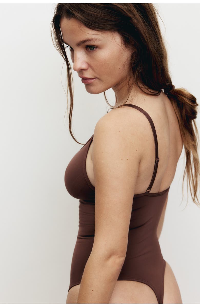 H&M Firm Shape Sculpting Thong Body, Alternate, color, Brown