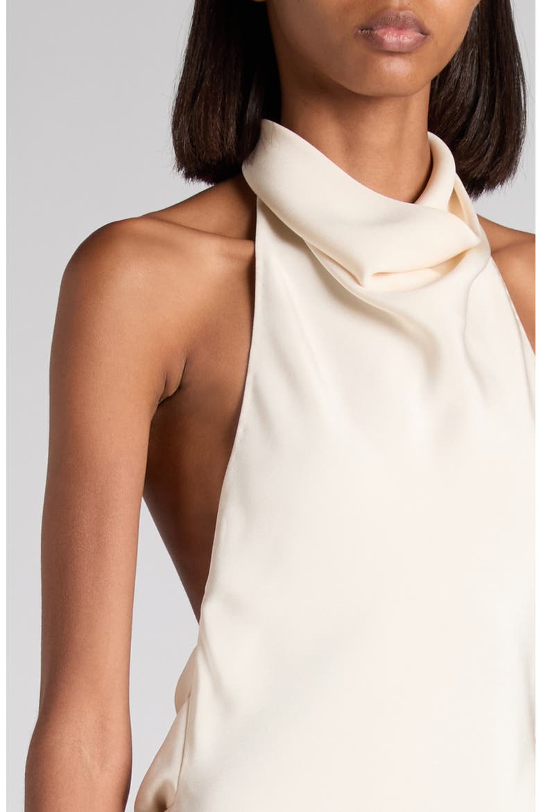 Halter Silk Sable Cocktail Dress, Alternate, color, AW005 OFF WHITE