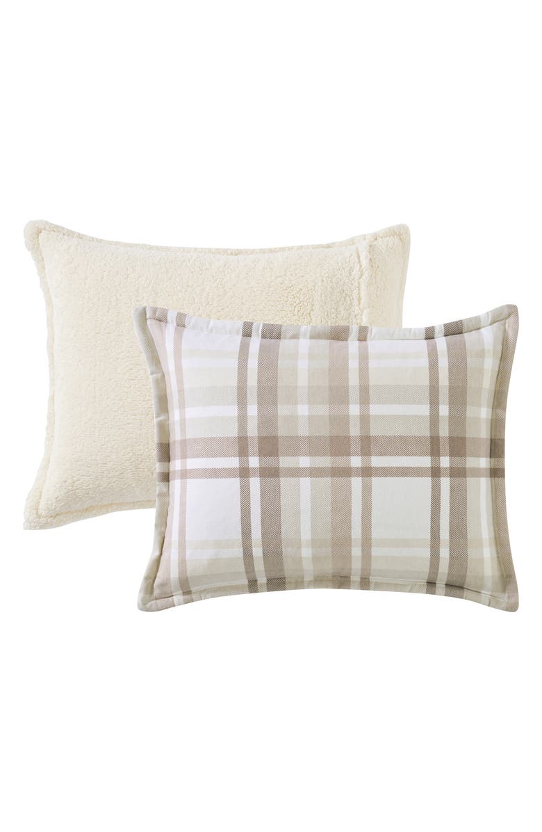 VCNY HOME Plaid Flannel & Faux Shearling 3-Piece Comforter & Shams Set, Alternate, color, Taupe