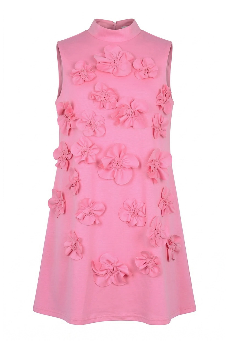 Sleeveless Mini Dress with 3D Floral Applique Detail, Alternate, color, Bubblegum Pink