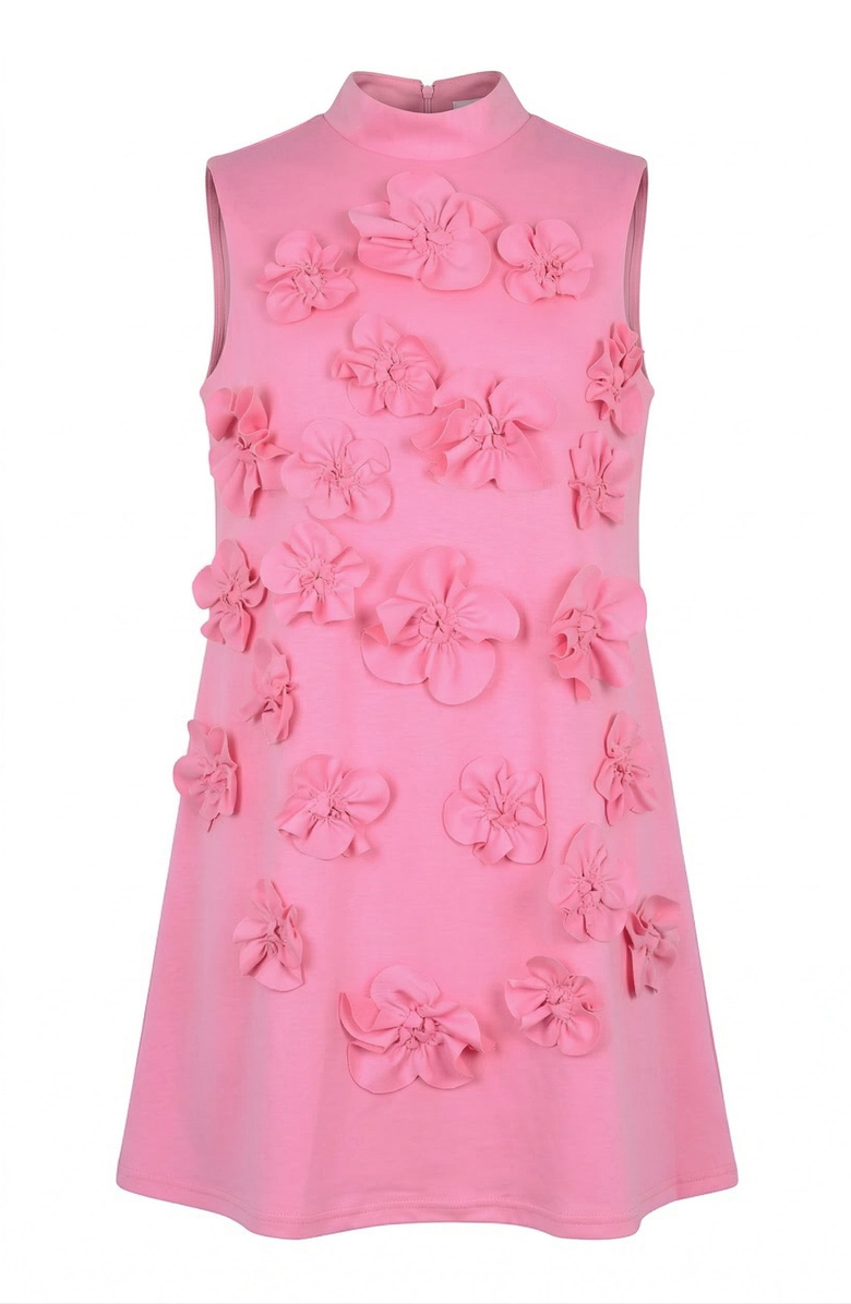 Modenaire Sleeveless Mini Dress with 3D Floral Applique Detail, Alternate, color, Bubblegum Pink