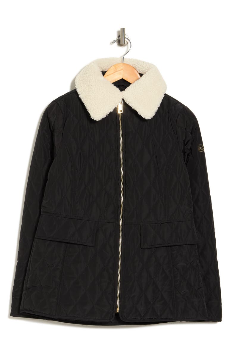Michael Kors Missy Zip Faux Shearling Trim Quilted Jacket, Alternate, color,