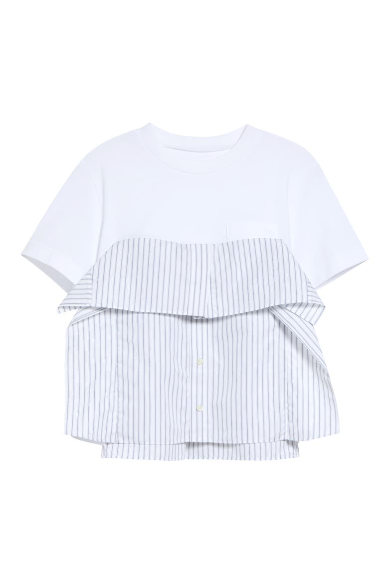 Mixed Media Poplin & Cotton Jersey T-Shirt, Main, color, WHITE/ OFF WHITE STRIPE