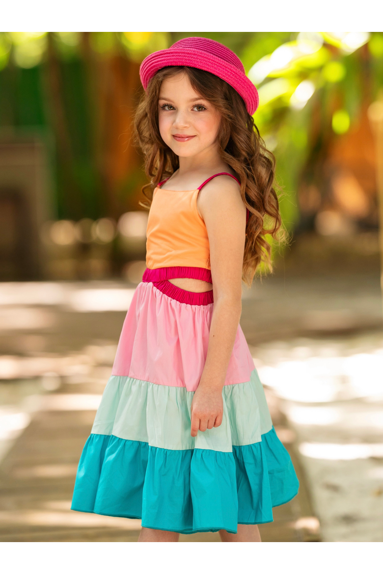 Sunset Sorbet Tiered Colorblock Dress, Alternate, color, Yellow