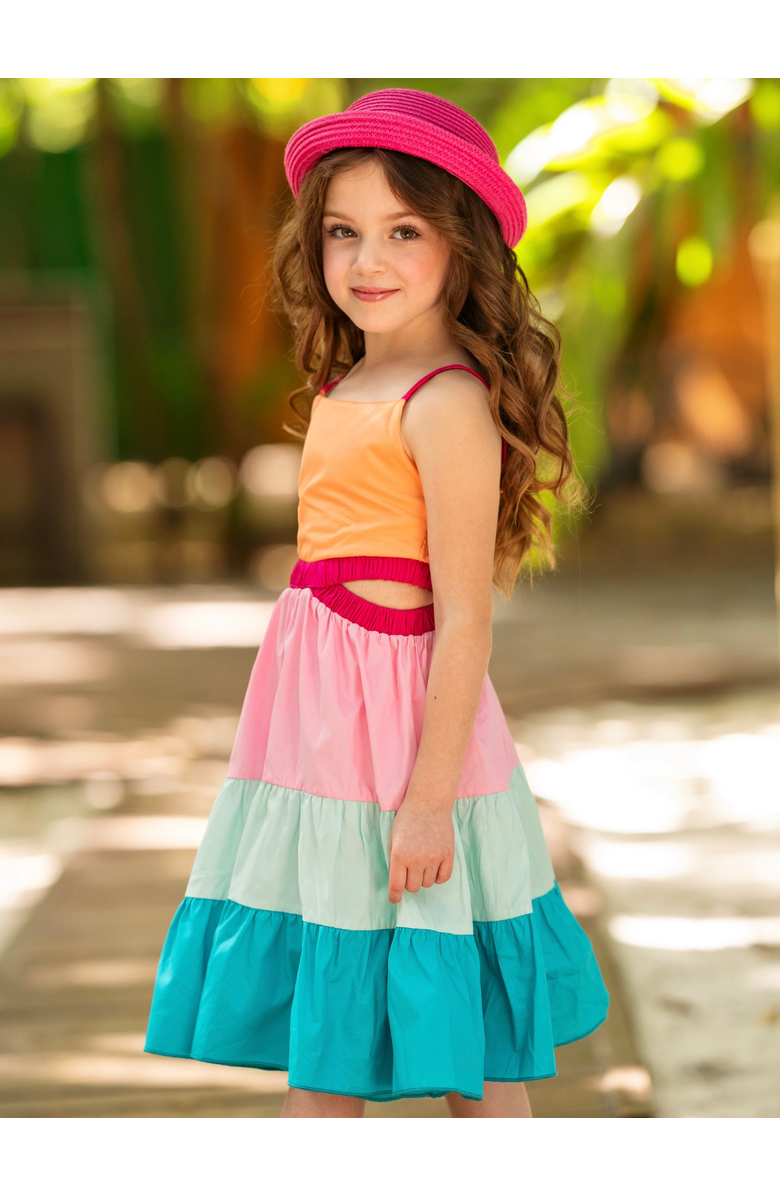 Mia Belle Girls Sunset Sorbet Tiered Colorblock Dress, Alternate, color, Yellow