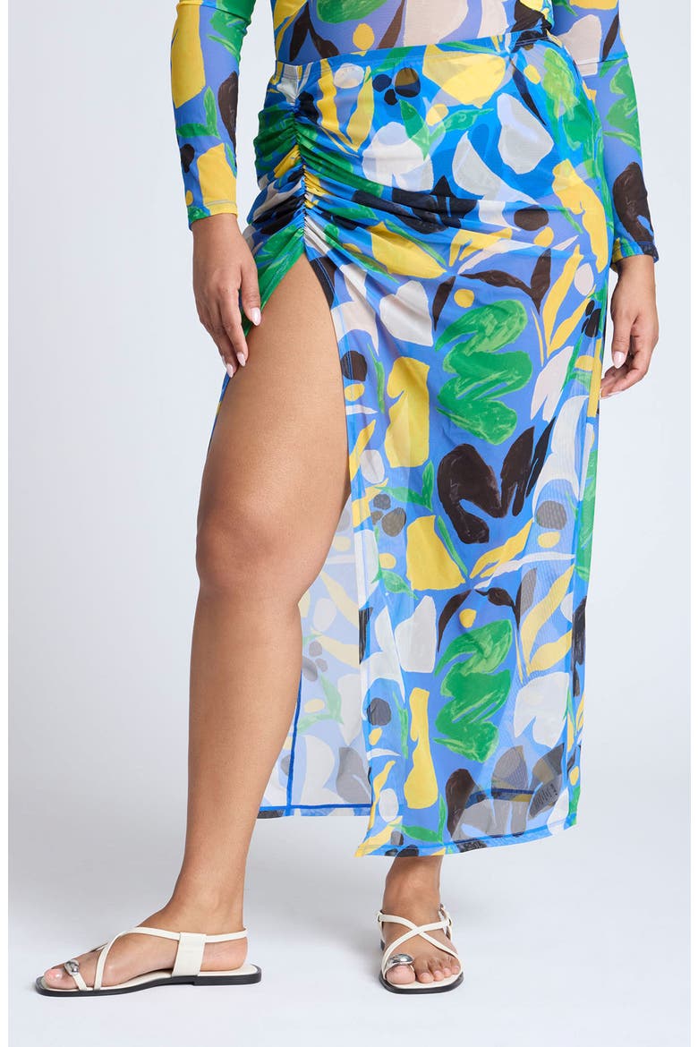 Recolor Gathered Side Slit Cover-Up Sarong, Main, color, BLUE GROUND FLORAL