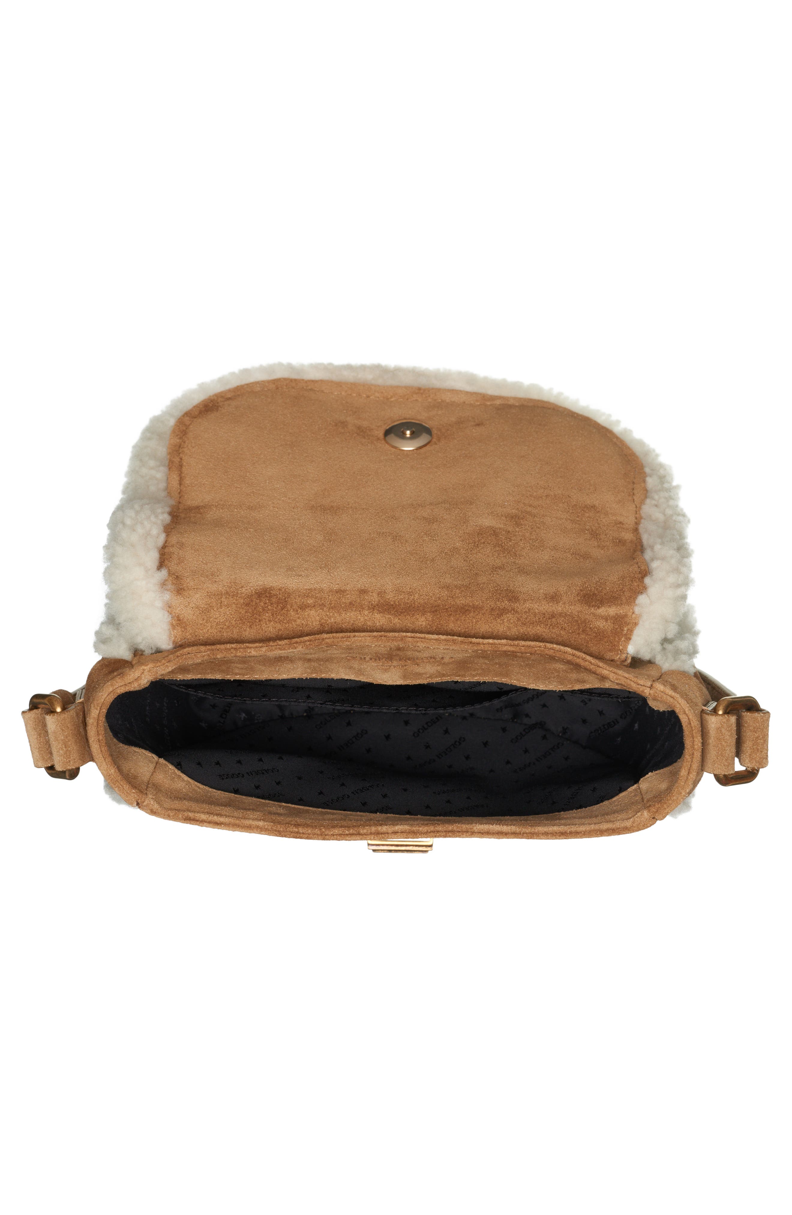 Golden Goose Small Rodeo Genuine Shearling Trim Suede Saddle Bag, Alternate, color, 