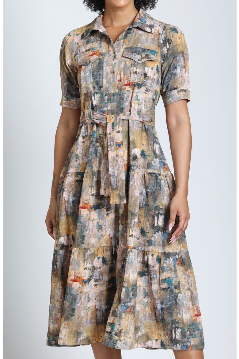 Tiered Midi Dress with Removable Sash, Alternate, color, AUTUMN CANYON