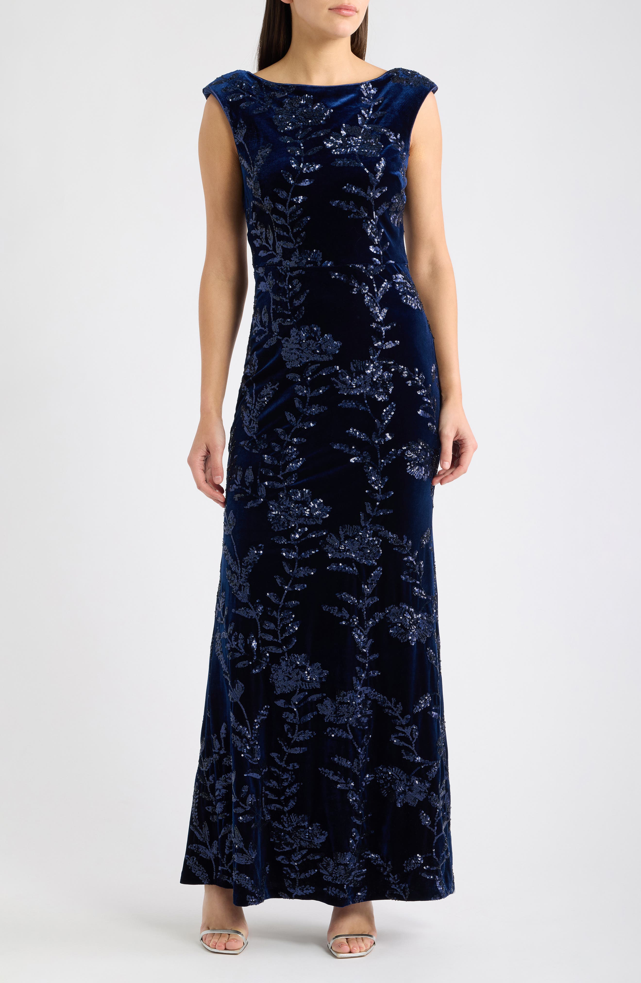 Eliza J Cap Sleeve Embellished Column Gown (Women) | Nordstrom