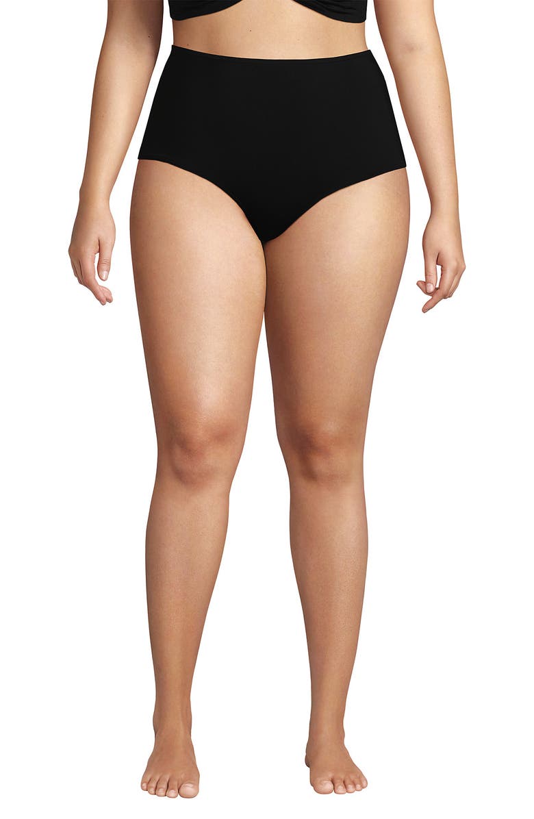 Lands' End Plus Size Sculpting Suit High Waisted Bikini Bottoms, Alternate, color, Black