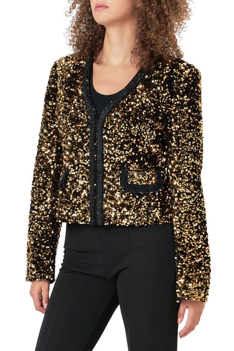 Sequin Padded Shoulder Jacket, Alternate, color, GOLD