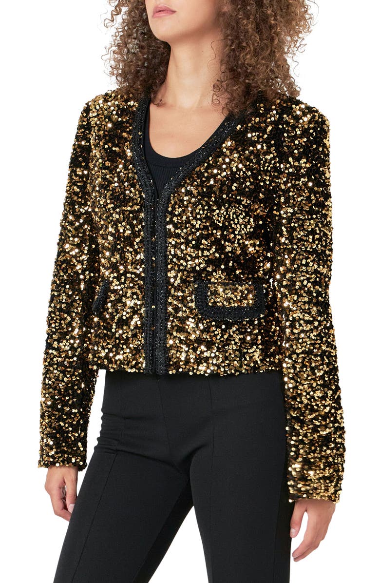 Endless Rose Sequin Padded Shoulder Jacket, Alternate, color, Gold