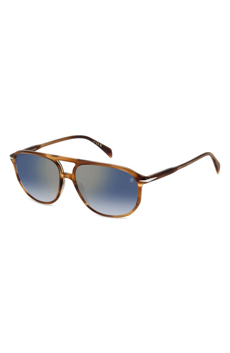 David Beckham Eyewear 58mm Avaitor Sunglasses, Alternate, color, Brown Horn/ Black Sp Ar