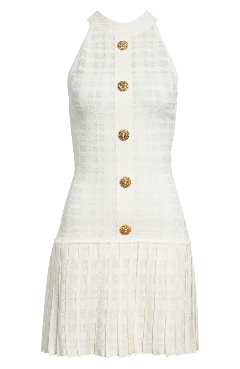 Balmain Tartan Tattoo Pleated Sweater Dress, Alternate, color, Natural